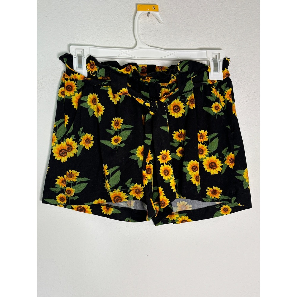 Jolie & Joy Sunflower Paperbag Waist Shorts Black Floral Summer Small